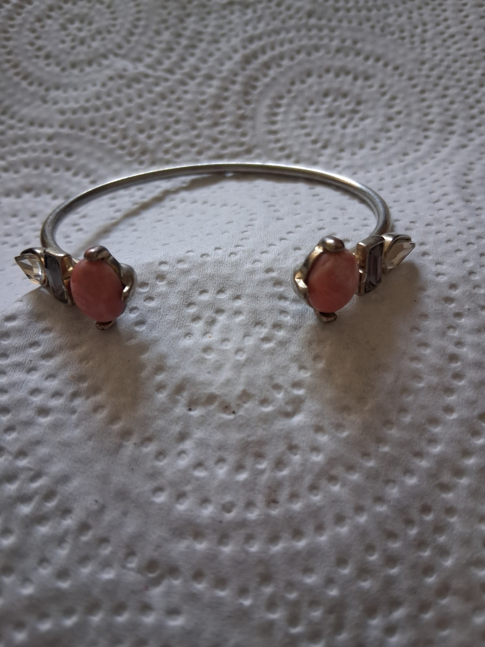 Silver Open Cuff Bracelet with Pink Cabochon  HELP BLACKIE🐕RECOVE Sell As It Is